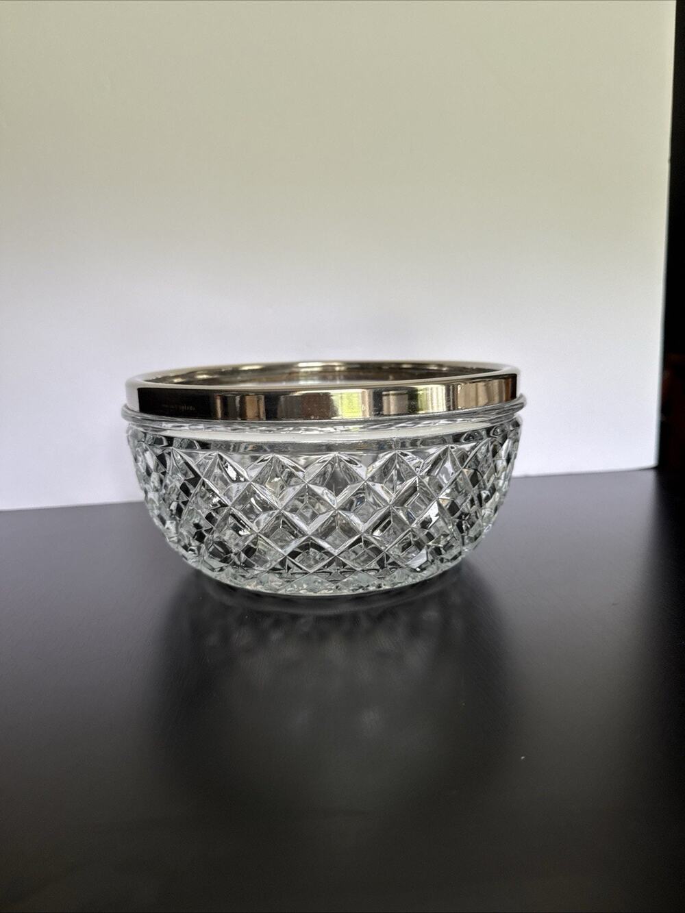 Vintage Raimond Crystal Silver Plated Rim Cut Glass Bowl 8 Inch Round Starburst